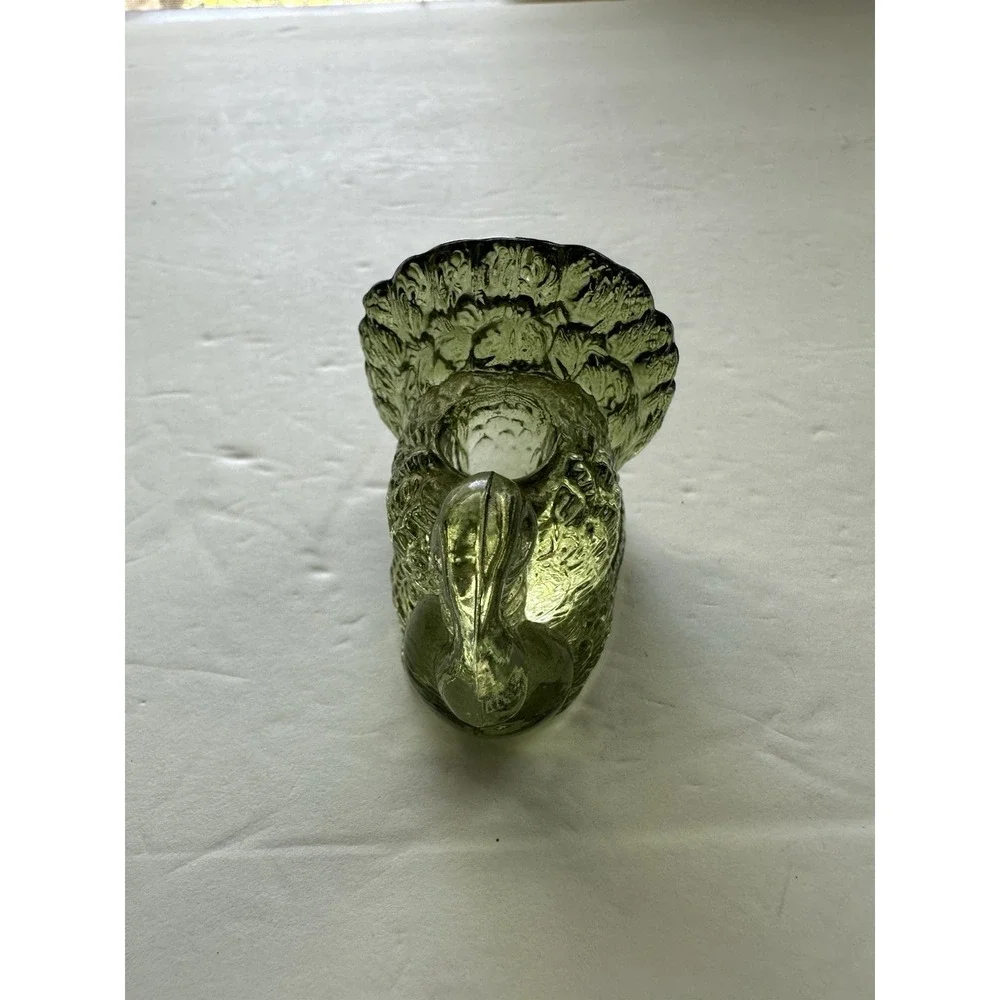 Vintage Green Glass Turkey Toothpick Holder  Pressed Glass Fall Thanksgiving 2